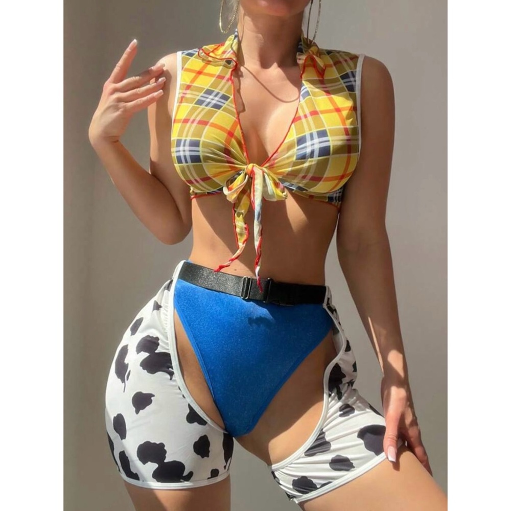 Cowgirl Plaid Animal Cow Print Western Festival
Halloween Cosplay Costume Set